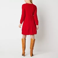 Jessica Howard Womens Long Sleeve Cable Knit Sweater Dress Petite