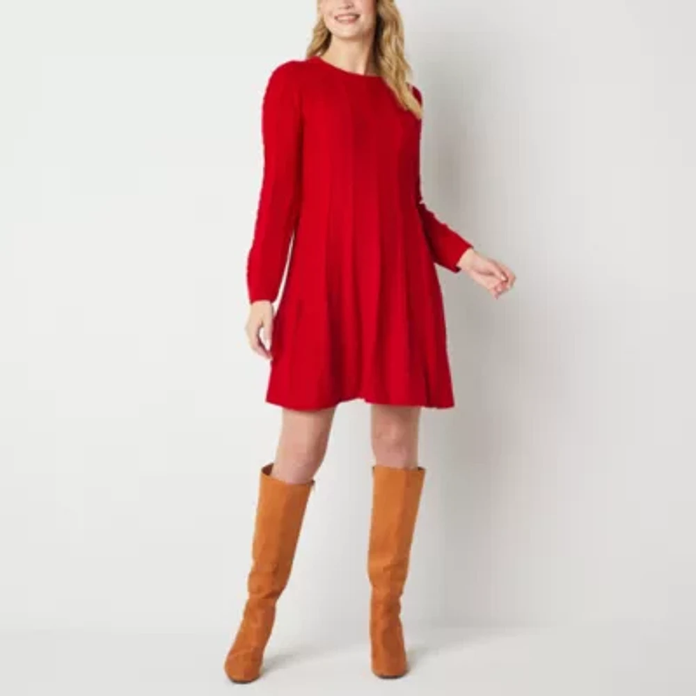 Jessica Howard Womens Long Sleeve Cable Knit Sweater Dress Petite