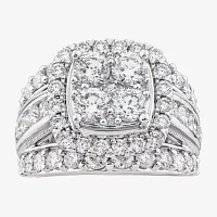 (I / I1) Womens 4 CT. T.W. Lab Grown White Diamond 10K Gold Cushion Side Stone Engagement Ring