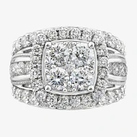 (I / I1) Womens 4 CT. T.W. Lab Grown White Diamond 10K Gold Cushion Side Stone Engagement Ring