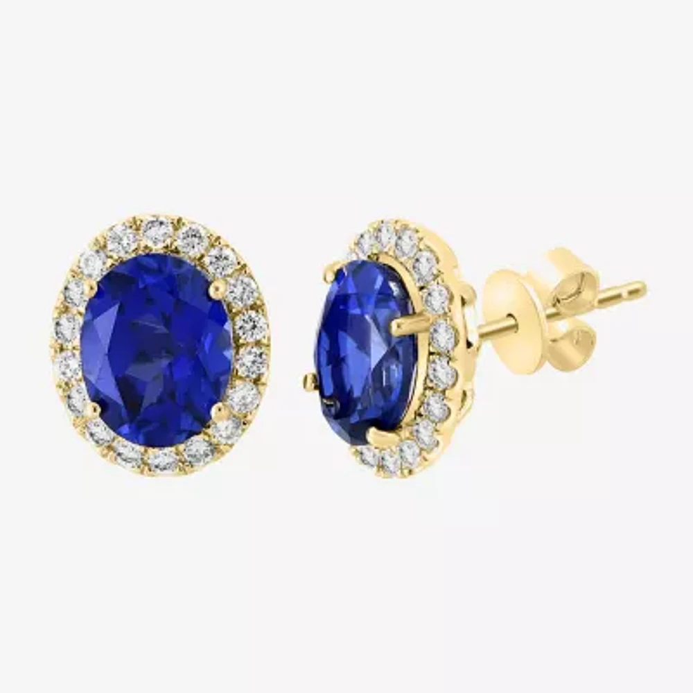 Effy Gemstone & 1/2 CT. T.W. Diamond 14K Gold Oval Stud Earrings