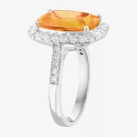 Effy  Womens Genuine Yellow Citrine Sterling Silver Cushion Halo Side Stone Cocktail Ring