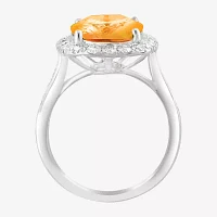 Effy  Womens Genuine Yellow Citrine Sterling Silver Cushion Halo Side Stone Cocktail Ring