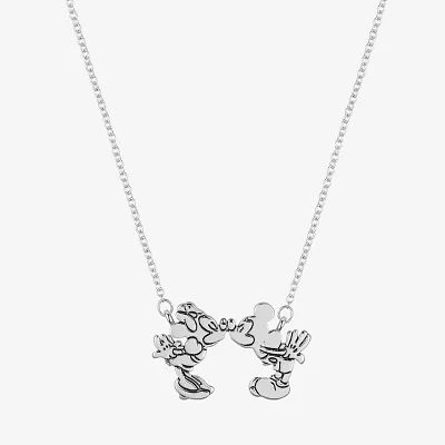 Disney Classics Pure Silver Over Brass 16 Inch Cable Mickey Mouse Minnie Mouse Pendant Necklace