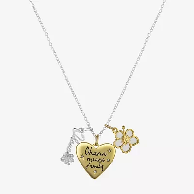 Disney Classics Ohana Charm Womens Cubic Zirconia Pure Silver Over Brass Heart 16 Inch Pendant Necklace