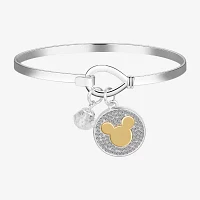 Disney Classics Pave Crystal Pure Silver Over Brass Round Mickey Mouse Bangle Bracelet