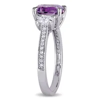 Modern Bride Gemstone Genuine Purple Amethyst and 5/8 CT.T.W. Diamond 3-Stone Engagement Ring 14K White Gold