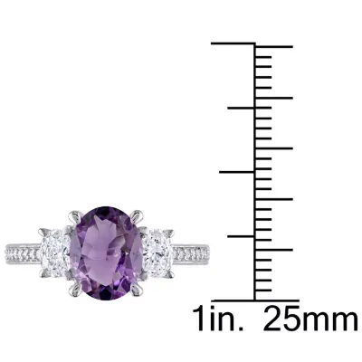 Modern Bride Gemstone Genuine Purple Amethyst and 5/8 CT.T.W. Diamond 3-Stone Engagement Ring 14K White Gold