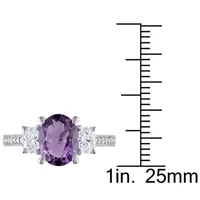 Modern Bride Gemstone Genuine Purple Amethyst and 5/8 CT.T.W. Diamond 3-Stone Engagement Ring 14K White Gold
