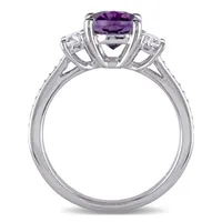 Modern Bride Gemstone Genuine Purple Amethyst and 5/8 CT.T.W. Diamond 3-Stone Engagement Ring 14K White Gold