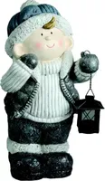 18.5'' White and Gray Little Boy Holding Tea Light Lantern Christmas Tabletop Figure