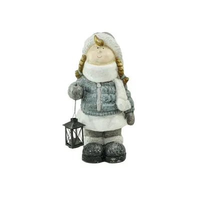 18'' Snowy Woodlands Little Girl Holding Tea Light Lantern Christmas Figurine