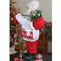 25'' White and Red Santa in Knit Deer Sweater with Sack of Pine Figure Decoration