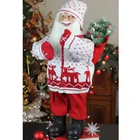 25'' White and Red Santa in Knit Deer Sweater with Sack of Pine Figure Decoration