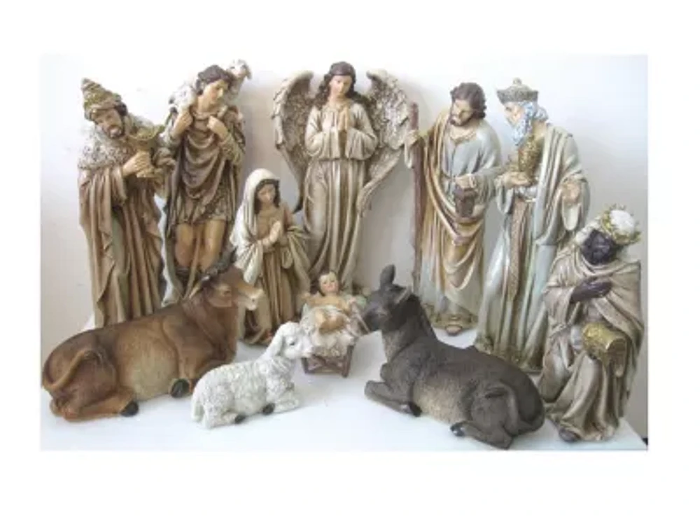 11-Piece Traditional Earth Tones Religious Christmas Nativity Figurine Set - 11.75"