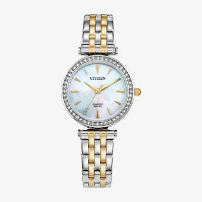Citizen Quartz Womens Crystal Accent Two Tone Stainless Steel Bracelet Watch Er0216-67d