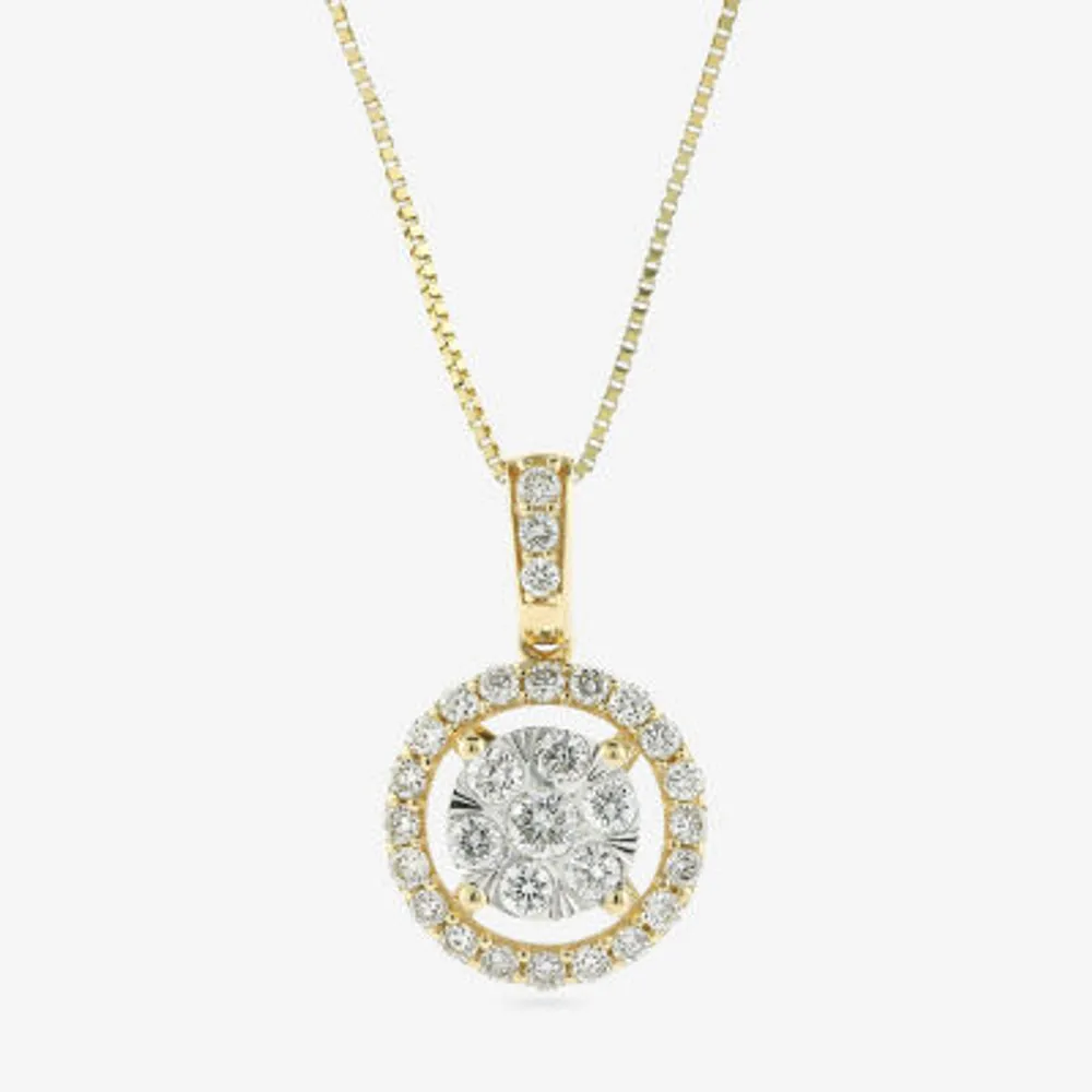 Womens 1/2 CT. T.W. Natural White Diamond 14K Gold Round Pendant Necklace