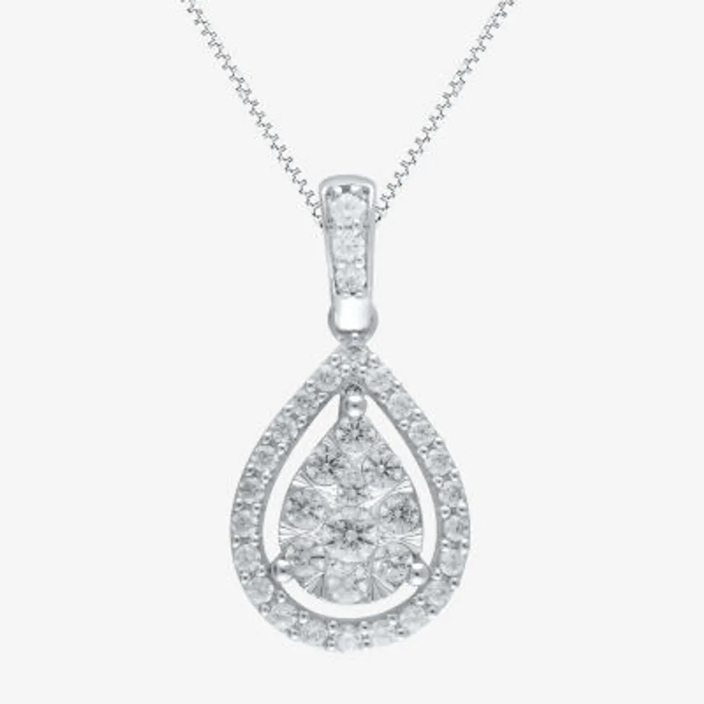 Womens 1/2 CT. T.W. Natural White Diamond 14K White Gold Pear Pendant Necklace