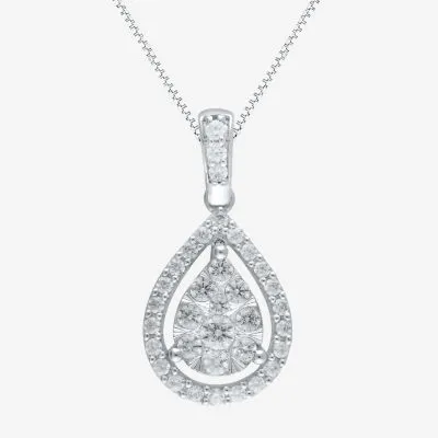 Womens 1/2 CT. T.W. Natural White Diamond 14K White Gold Pear Pendant Necklace