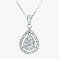 Womens 1/2 CT. T.W. Natural White Diamond 14K White Gold Pear Pendant Necklace