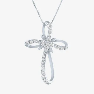 (H-I / I1) Womens 1/3 CT. T.W. Lab Grown White Diamond 10K or Yellow Gold Cross Pendant Necklace