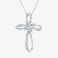 (H-I / I1) Womens 1/3 CT. T.W. Lab Grown White Diamond 10K White Gold Cross Pendant Necklace