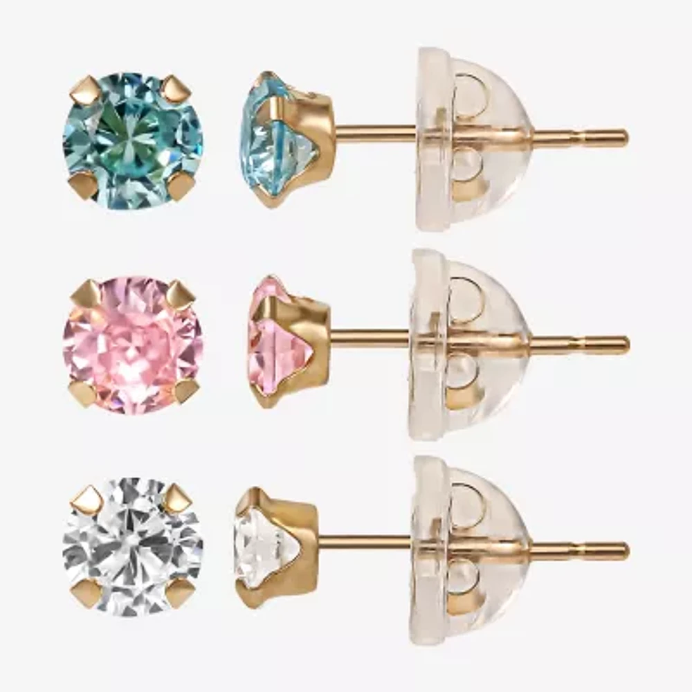 Girls 14K Gold Multicolor Cubic Zirconia 3-pr. Earring Set