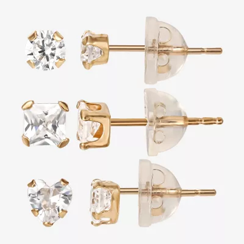 Childs 14K Gold Cubic Zirconia Stud Earring Set