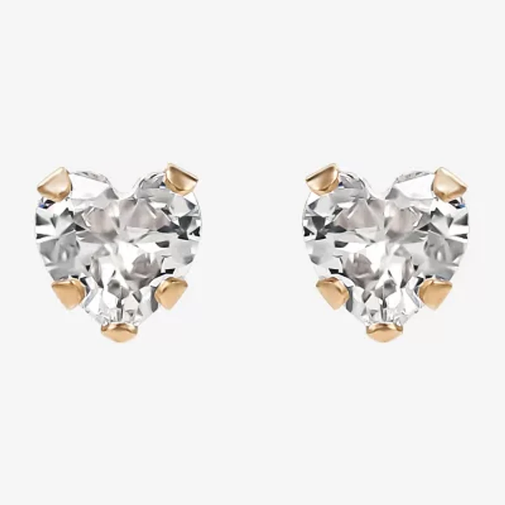 Girls Cubic Zirconia Heart Stud Earrings