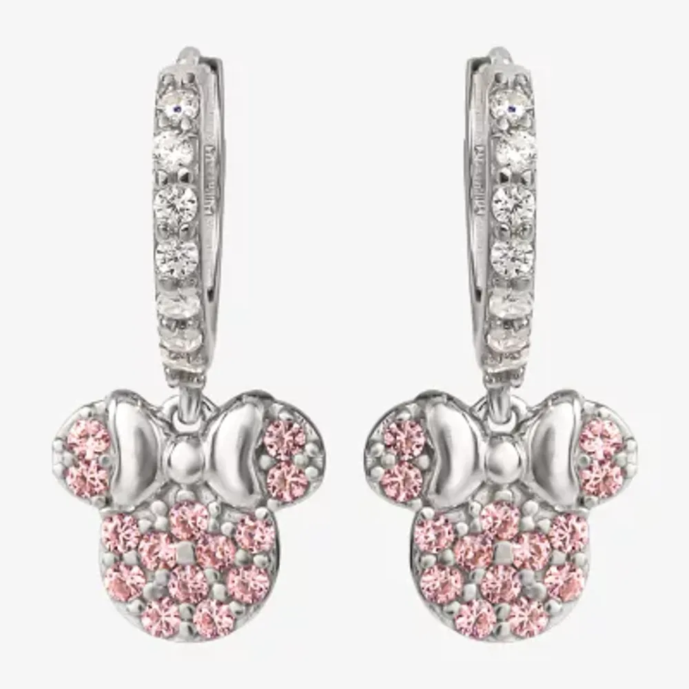 Disney Collection Pink Cubic Zirconia Sterling Silver 16.2mm Minnie Mouse Stud Earrings