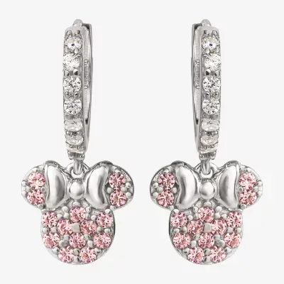 Disney Collection Pink Cubic Zirconia Sterling Silver 16.2mm Minnie Mouse Stud Earrings