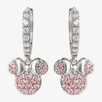 Disney Collection Pink Cubic Zirconia Sterling Silver 16.2mm Minnie Mouse Stud Earrings