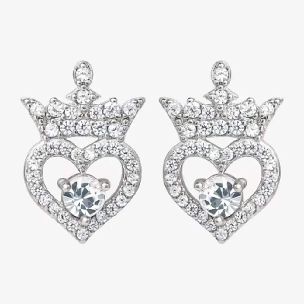 Disney Collection White Cubic Zirconia Sterling Silver 12.6mm Princess Stud Earrings