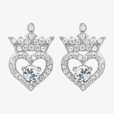 Disney Collection White Cubic Zirconia Sterling Silver 12.6mm Princess Stud Earrings