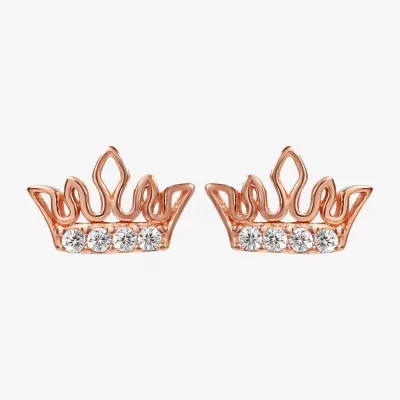 Disney Collection White Cubic Zirconia 14K Rose Gold Over Silver 9.7mm Crown Princess Stud Earrings