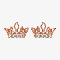 Disney Collection White Cubic Zirconia 14K Rose Gold Over Silver 9.7mm Crown Princess Stud Earrings