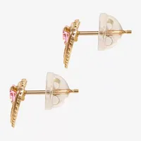 Pink Cubic Zirconia 14K Gold 7.6mm Heart Stud Earrings