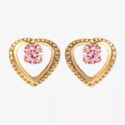 Pink Cubic Zirconia 14K Gold 7.6mm Heart Stud Earrings