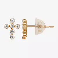 Religious Jewelry White Cubic Zirconia 14K Gold 7.3mm Cross Stud Earrings