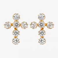 White Cubic Zirconia 14K Gold 7.3mm Cross Stud Earrings