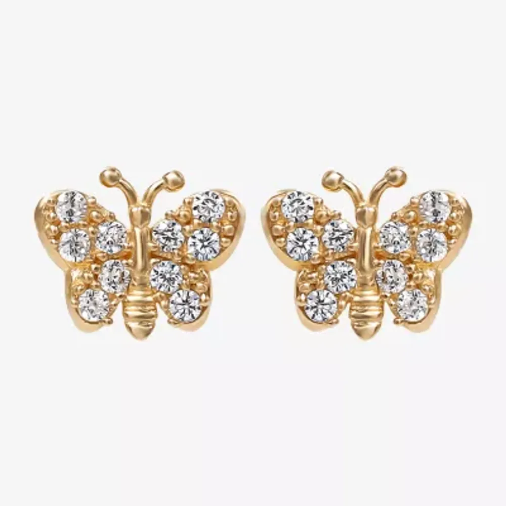 White Cubic Zirconia 14K Gold 4.6mm Butterfly Stud Earrings