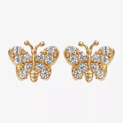 White Cubic Zirconia 14K Gold 4.6mm Butterfly Stud Earrings