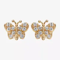 White Cubic Zirconia 14K Gold 4.6mm Butterfly Stud Earrings