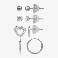 White Cubic Zirconia Sterling Silver Heart 4 Pair Earring Set