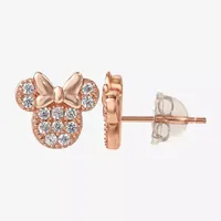 Disney Collection White Cubic Zirconia 14K Gold Over Silver 8.9mm Minnie Mouse Stud Earrings