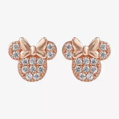 Disney Collection White Cubic Zirconia 14K Gold Over Silver 8.9mm Minnie Mouse Stud Earrings