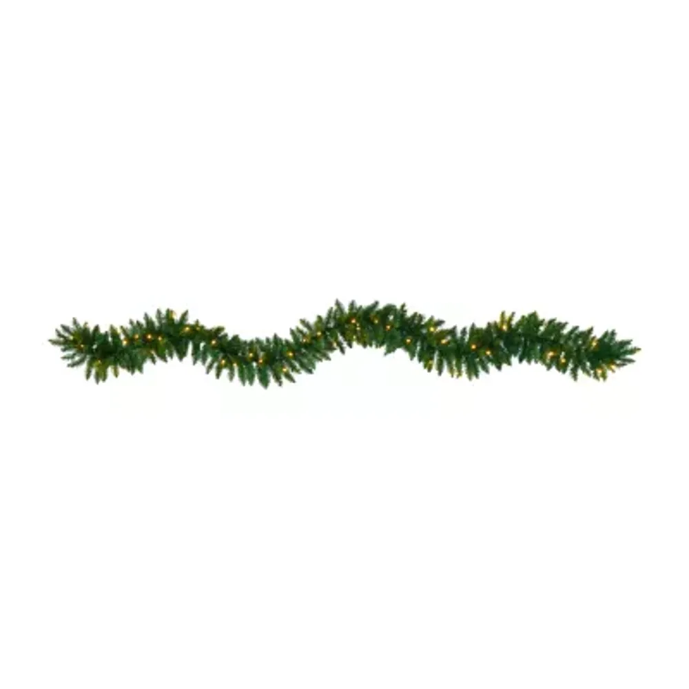 Nearly Natural 9ft. Christmas Pine Artificial Garland With 50 Warm White Led Lights Indoor Pre-Lit Christmas Wreath