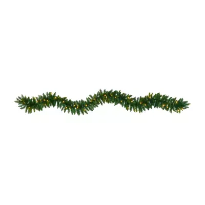 Nearly Natural 9ft. Christmas Pine Artificial Garland With 50 Warm White Led Lights Indoor Pre-Lit Christmas Wreath