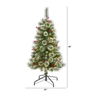 Nearly Natural Foot Frosted Swiss Flocked Pine With Berries And Clear Led Lights Pre-Lit Artificial Christmas Tree