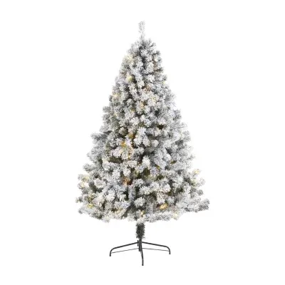 Nearly Natural 7 Foot West Virginia Flocked Fir With 350 Clear Led Lights Pre-Lit Artificial Christmas Tree
